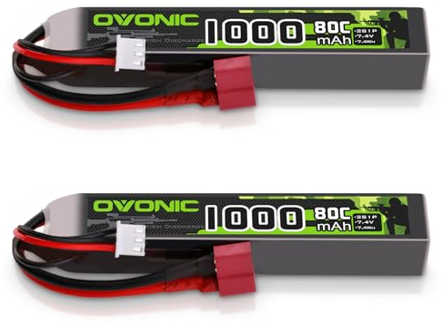 OVONIC Lot de 2 batteries Lipo 2S 7,4 V 80 C 1000 mAh Airsoft Lipo avec connecteur Deans T pour pistolets Airsoft