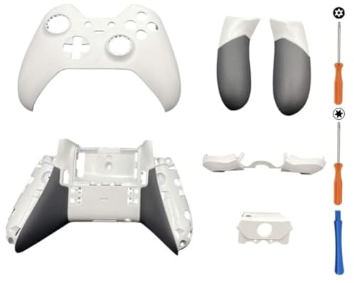 Hzxkqmil Carcasa de Repuesto para Xbox One Elite Controller Series 1, Placas Frontales y Cáscara Inferior Raíles Laterales Botón de Disparo Baffle Accesorios con Destornillador, Blanco