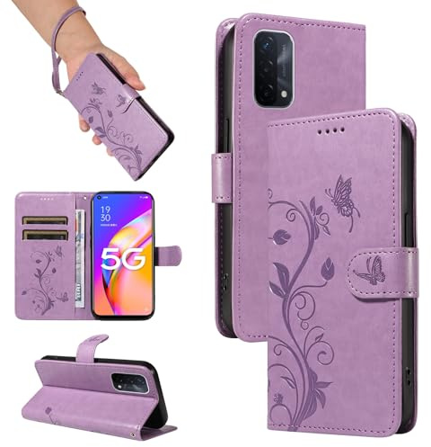 SRISHP Hülle für Oppo A54 5G / A74 5G Handyhülle, Violett | Premium PU Leder, Handyhülle Mit Band, Magnet Flip Case, Kartenfächer, Ständer Klappbar Tasche, Standfunktion Schutzhülle