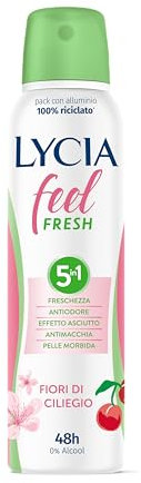 Lycia - Deodorante Spray Feel Fresh, Senza Alcool, Efficacia 48 ore, profumo di Fiori di Ciliegio, 150ml