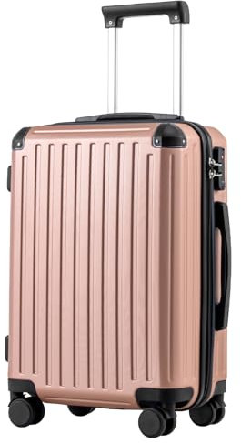 COOLIFE Suitcase Trolley Carry on Hand Cabin Luggage Hard Shell Suitcase Lightweight ABS Material with TSA Lock Telescopic Handle and 4 Dual Spinner Wheels (Rose Gold, 20 Inch)