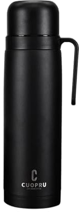 CUOPRU Vacuum Insulated Bottle for Yerba Mate, Coffee, Tea, Water, 33.8 oz Stainless Steel Thermal Bottle Flask, Wide Mouth, Keeps Drinks Hot/Cold for 24 Hours, Matte Black