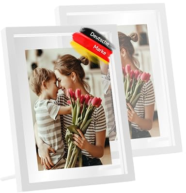 RAHMENWERK® 2er Set Doppelglas Bilderrahmen für Fotos 10x15 cm | 9x13 Holz Weiß | Schwebend | Natur Holzbilderrahmen | Fotorahmen Picture Frame | Vintage | Collage