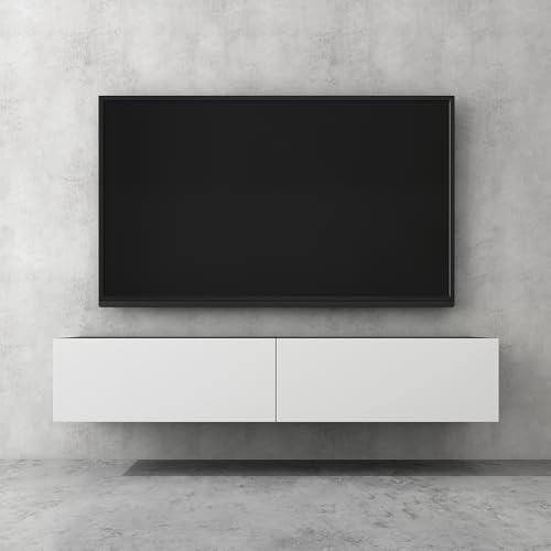 doporro Mueble de TV para Salón 160x40,2x30cm Mesa TV con Puerta Abatible hacia Abajo, en Gris Negro Mate + Blanco, Mueble de TV Flotante, Estante TV 02