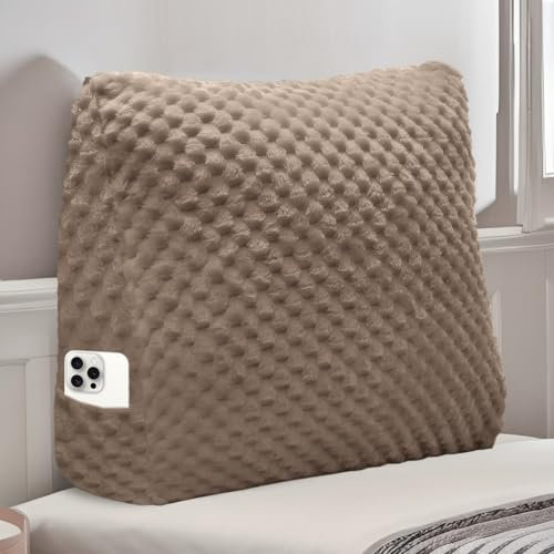 Weiches Keilkissen Bett Großes Rückenkissen, bequem und stützend, Lesekissen Wandkissen Lendenkissen für Couch und Betten, Stützkissen, Nackenkissen mit abnehmbarem Bezug(Hellbraun-45x20x35cm)