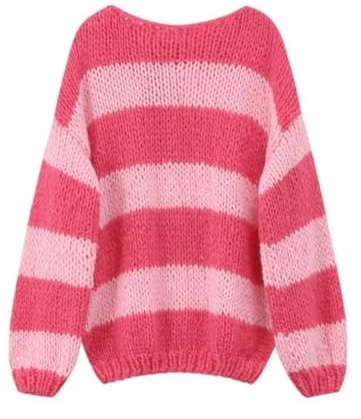 Yassiglia Damen Y2k Gestreift Pullover Elegant Farbblock Strickpullover Oversize Gestrickt Sweatshirt Herbst Winter Langarm Lose Fit Top