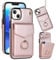 Knoowcase for iPhone 13 Case Shockproof Wallet Case with Card Holder Slots Ring Wrist Strap PU Leather Shell RFID Blocking Kickstand Magnet Full Protective Cover for iPhone 13, Rosegold