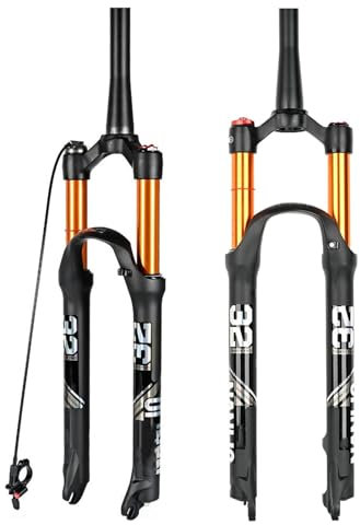 26/27.5/29 MTB Suspension Fork, Aluminum Alloy Shock Absorber Travel 120mm, 28.6mm Straight Tube/Tapered, Manual/Remote Control Lockout, 9mm QR XC Mountain Bike Front Fork(27.5,Tapered Remote)