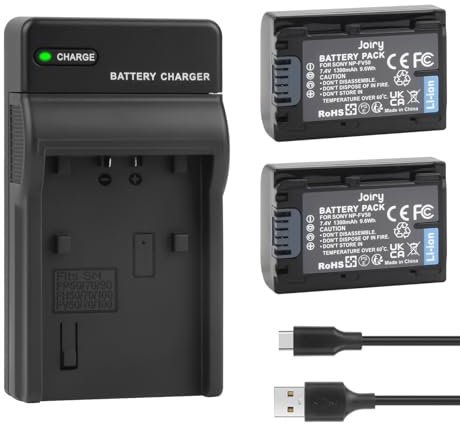 2X NP-FV50 Batteries et Chargeur compatibles avec Sony HDR-CX220, HDR-CX430V, HDR-CX900, HDR-CX260V, HDR-CX580V, HDR-CX760V, HDR-PJ200, HDR-PJ230, HDR-PJ340, HDR-PJ380 HDR-PJ4