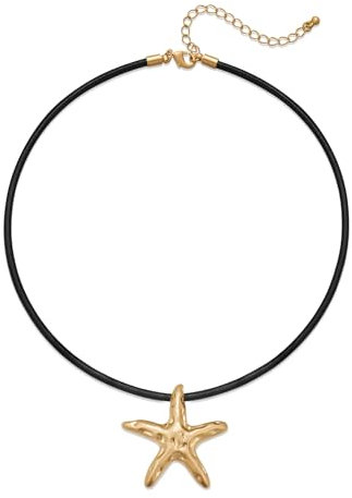 LILIE&WHITE Damen Halskette - Modische vergoldete Seestern-Anhänger Kette mit schwarzem Band - Maritimer Schmuck für Alltag und besondere Anlässe