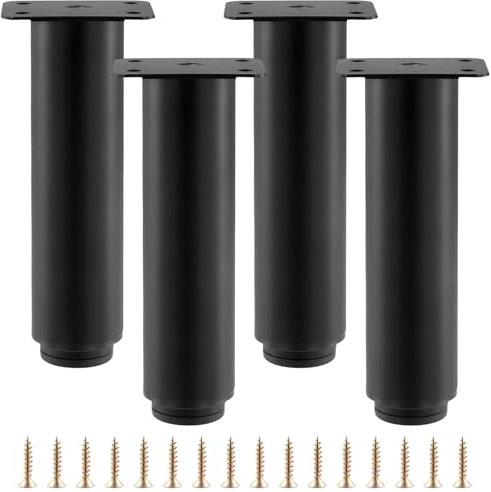 CHEUKYIU Lot de 4 Pieds de Meubles en Métal Réglables de 15 à 27 cm, Noirs, Pieds de Sommier, pour Canapé, Table de Chevet, Lit, Armoire