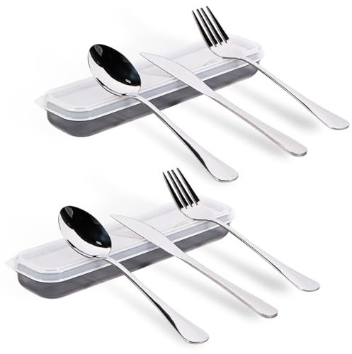 UV STYLISH Set di posate da campeggio per 2 persone, posate da viaggio in acciaio inox con astuccio, posate per esterni, cucchiaio, forchetta