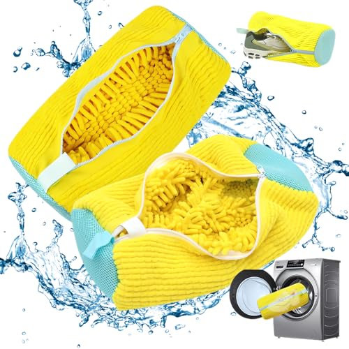 Schuhwaschbeutel Waschmaschine 2Pcs, Wiederverwendbarer Waschbeutel, 360° Reinigungsflusen für alle Schuharten und -größen, 39 * 19cm Neu AufgerüStet Sneaker Waschbeutel (Gelb)