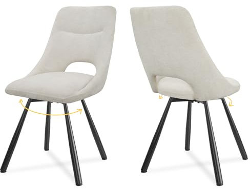 LEWE Esszimmerstühle drehbar 2er Set, Automatisch zurückkehrender Sitz, 180° Drehstuhl, Ergonomischer Polsterstuhl, armlos, Esszimmer Wohnzimmer Schlafzimmer, Kaschmir-Stoff - Beige