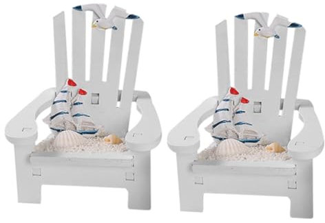 PRETYZOOM 2St Strandstuhl Holzstuhl Strandliege Strandkörbe Muscheldekor Kleinkind strandkorb Kleiner Strandkorb simuliertes Strandkorbmodell Mini-Liegestuhl-Modell Mini-Stuhl hölzern Weiß