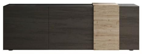 AltoBuy Vesuvio Titane - Meuble TV 3 Portes Gris Anthracite et Aspect Bois Finition Cadiz