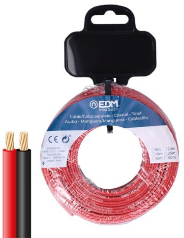 EDM Product Cable Paralelo Plano EDM 28705 Negro Rojo 5 m 2 x 1 mm - Marca EAN: 8425998287059