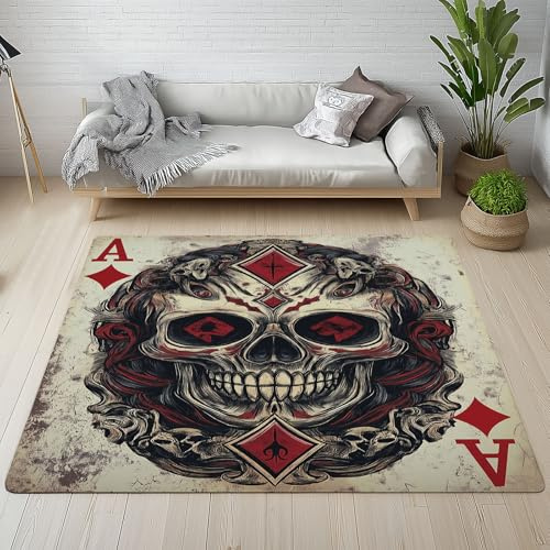 Sshjfeu Gotisch Totenkopf Teppich 200 X 300 cm, Poker Skull Horror Skelett | Teppich Teppiche, Waschbar rutschfest Kurzflor Weich für Schlafzimmer Wohnzimmer Esszimmer Kinderzimmer