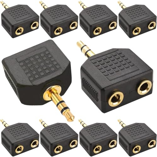 Xiatiaosann 10 Pcs 3.5mm Headphone Y Splitter 1 Male to 2 Female, 3.5mm 1/8 inch Male to Dual Female Stereo Jack Adapter Converter, for Media Players & Audio Devices with 3.5mm Jack