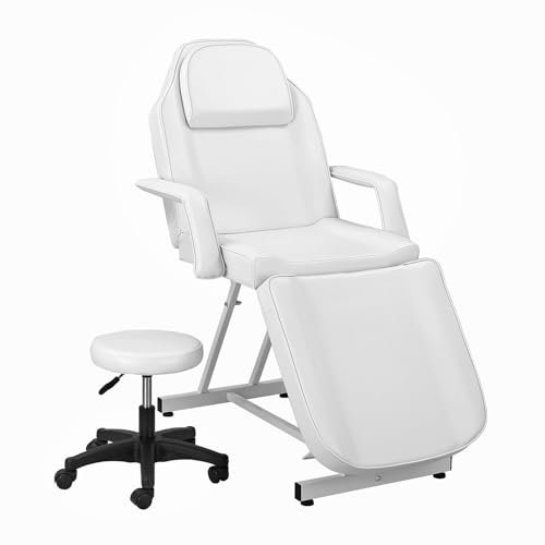 DARDVORLAG Kosmetikliege Massageliege klappbar höhenverstellbar 3 Zone mit kosmetikhocker (Beige, 182cmX82cmX74cm)