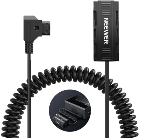 NEEWER Dual Sided Dummy Battery Adapter with Display, Coiled D Tap to USB C Splitter Charger Compatible with Atomos Ninja Shinobi Monitors DJI SDR Video Transmitter Sony NP-F970/750/550, VP-F550X2