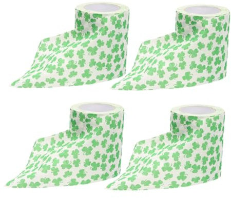 DINHEAROM 4rollen Grünes Toilettenpapier Mit Vier Blättern Für Toilettenglas Butterdose Frühling Ostern Gestuftes Tablett Dekor Handtücher Schreibtischtablett St Patricks Day