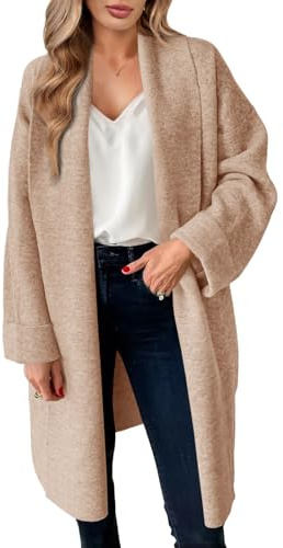 Saodimallsu Cardigan dam lång lätt överdimensionerad öppen framsida tröjor vardaglig enkel stickad kappa
