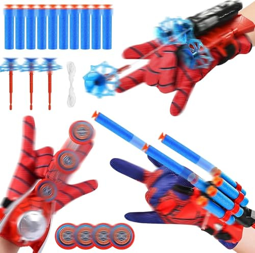 WYFDCZZP 3 Set Launcher Handschuh, Web Shooter Toy | Spider web shooter with suction dart and frisbee, cosplay gift for kids, wrist launcher party toy