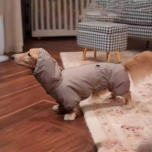 YPDOPORA Wintermantel Für Hunde Für Dackel, Warmer Hundemantel Für Kaltes Wetter, Warme, Winddichte 4-Bein-Hundejacke Mit Reißverschluss, Kuschelige Rollkragenjacke Für Hunde, Größe S,Braun,M