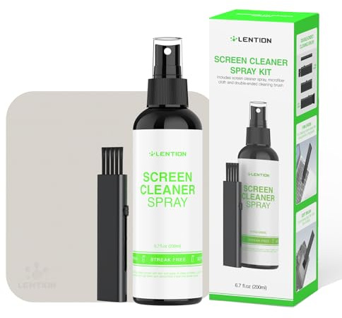 LENTION 200ml Screen Cleaner Spray, Kit with Microfibre Cloth & Wool Brush | Suitable for Phone, LED TV, Monitor, Computer, Glasses