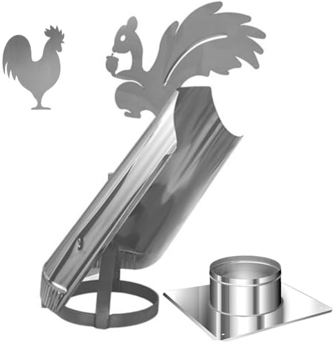 Drehbare Kaminhaube 200 mm mit Eichhörnchen | Edelstahl Schornsteinaufsatz mit bodenplatte | Windhaube mit Windfahne | Kaminabdeckung als Regenschutz