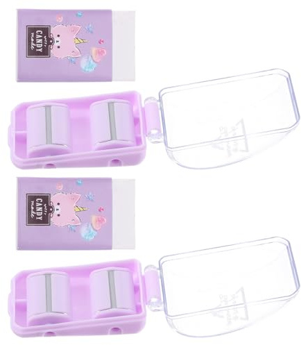 SHINEOFI 2pcs Portable Mini Desktop Eraser Crumb Collector Roller with Purple Eraser Compact Household Cleaner for Pencil Shavings and Crumb Removal