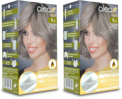 ALEA - Tinte Pelo Mujer - Alea Color - Nº 9.1 K - Color Rubio Extra Ceniza - Coloración Permanente en Crema - con Aceite de Argán y Macadamia - El embalaje puede variar (Paquete de 2)