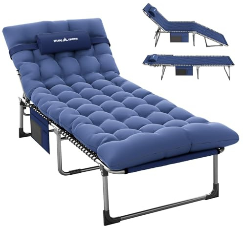 Amopatio Tumbona Plegable de Exterior con Cojín, 200x69x34cm Silla Tumbona, Respaldo Regulable 5 Posiciones, Bolsa Lateral Incluida, para Piscina, Playa, Baño de Sol, Azul