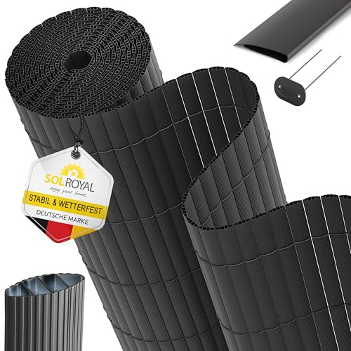 Sol Royal PVC Sichtschutzmatte Dreifache Verstärkung Sichtschutzzaun Balkon | 100x300cm Anthrazit wetterfest UV-beständig inkl Clips & Abdeckleiste Gartenzaun Windschutz Sichtschutz Kunststoff P12