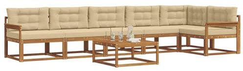 vidaXL Outdoor-Sofagarnitur mit Kissen 7 pcs Natur und Beige, Garten-Lounge-Sofa-Set, modernes Ecksofa, langlebige Gartenmöbel, anpassbare Terrasse für Wohnräume