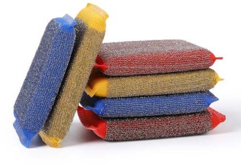 6 Pack Metal Scouring Pads Wool Scrubber Kitchen Sponges for Dishes 3 Color | Kitchen Dish Sponges Scrubbers, Non-Scratch Metal Scourer for Cleaning, Pots and Pans Scrub Sponge Scouring Pad