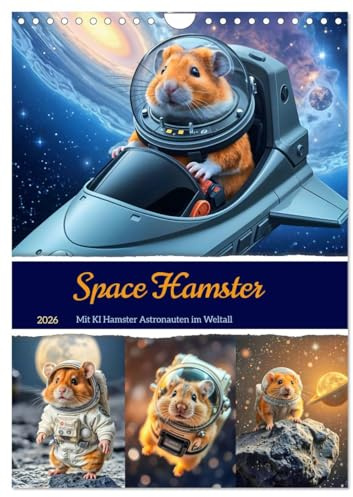 Space Hamster - Mit KI Hamster Astronauten im Weltall (Wandkalender 2026 DIN A4 hoch), CALVENDO Monatskalender: Abenteuerliche KI Hamster im Weltraum (CALVENDO Tiere)