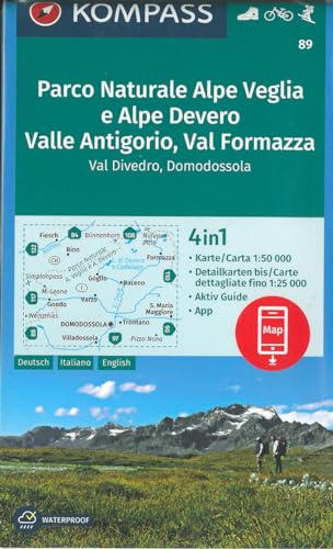 KOMPASS Wanderkarte Parco Naturale Alpe Veglia e Alpe Devero, Valle Antigorio, Val Formazza, Val Divedro, Domodossola: 4in1 Wanderkarte 1:50000 mit ... Skitouren. (KOMPASS-Wanderkarten, Band 89)