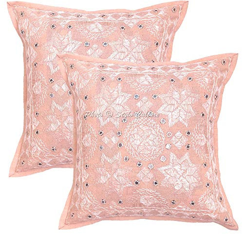 Stylo Culture Bohemio Forros para Cojines Decorativos 40x40 cm Algodón Espejado Fundas De Almohadones Sofa Amarillo Mostaza 16x16 Inch Bordado Cuadrado sobre Fundas De Almohadones para Cama - 2 Pcs