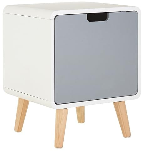 Premier Housewares 1 Door Cabinet | White Bedside Table with Wood Legs