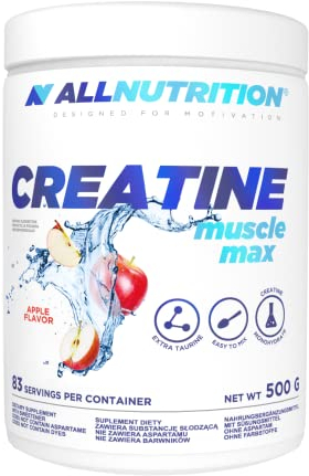 ALLNUTRITION Creatine Muscle Max Supplements Muskelaufbau - Creatin Monohydrat mit Taurin - Leistungssteigerung und Muskelaufbau - ohne Zuckerzusatz - Keratin Pulver Fitness 500g - Apple