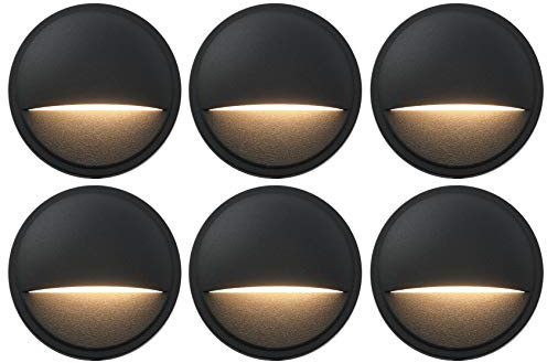 GKOLED Low Voltage Deck Post Lights, LED Landscape Stair Riser Step Fence Lighting Fixture, Die-cast Aluminum 12V AC/DC Light, Black Powder Coated Finish, Complete Light UL-Listed, 6-Pack