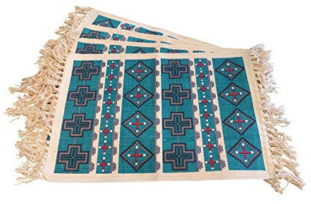 Southwestern Tischsets für Esstisch – Set mit 4 Azteken-indischen Platzdeckchen in Blaugrün