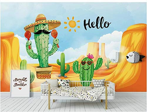 Papier Peint Panoramique Intissé Tapisserie Murales 3D Décoration Murale Effet Trompe Loeil Cactus Du Désert