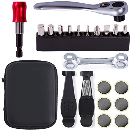 COZYROOMY Kit Herramientas Reparación Bicicletas-Kit De Herramientas Múltiples Para Bicicletas Con Herramienta Reversible De Trinquete y 10 Brocas, Reparación Neumáticos Bicicletas.
