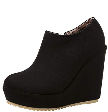 LUXMAX Stivaletti Zeppa Alta Stivali Donna Tacco Alto Plateau Scarpe con Cerniera Ankle Boots Inverno (Nero) - 37 EU