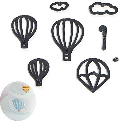 EORTA Set di 8 formine per biscotti e fondenti in plastica per uso alimentare, con sagoma in pasta di gomma, fiori e zucchero, decorazioni per torte, fai da te, artigianato, tema mongolfiera