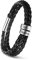 Kaululu Armbänder für Herren Personalisierte Schwarz Lederarmband mit 1-5 Namen Partnerarmbänder Familie Paar Armband mit Gravur Armbänder für Männer BFF Papa Vatertag Personalisierte Geschenke#2 Ring