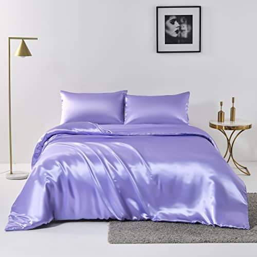 Chanyuan Set Bettwäsche Kissenhülle x 2 Satin einfarbig glatt bequem Verschiedene Größen, Lavendel Bettwäsche(135 x 200cm)+1 x Kissenhülle(80 x 80cm)